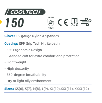 EPP 150 Glove: 15-gauge Nylon & Spandex